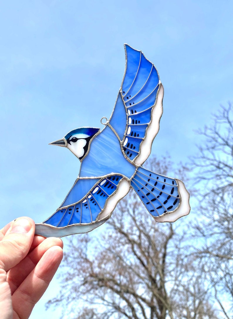 Stained glass suncatcher Blue Jay window hangings Original art Christmas gift image 10