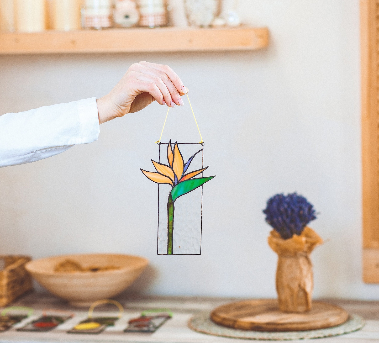 Bird of Paradise Sun Catcher Stained Glass Window Hanging Kitchen Wall ...