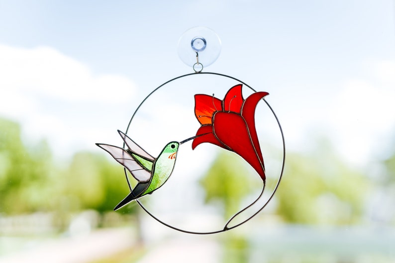 Stained glass Hummingbird window hangings Home decor modern Gift for women Mothers Day Gift image 1