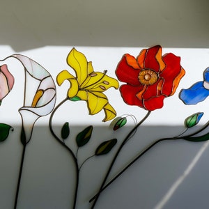 Blue Iris Stained Glass Flower Table Decor, Handmade Floral Suncatcher Mother’s Day Gift image 8