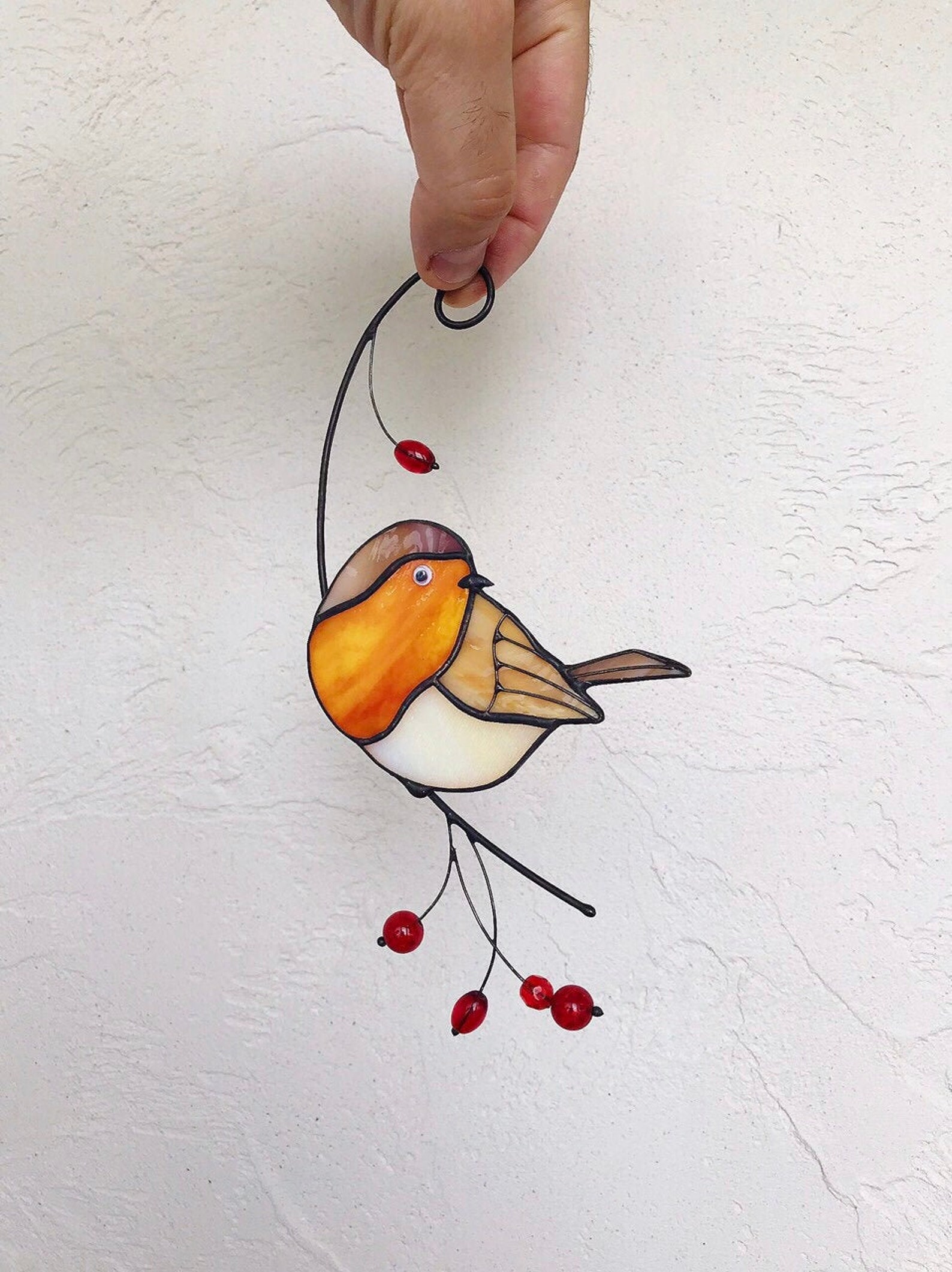Robin bird stained glass suncatcher window hanging gift / Etsy
