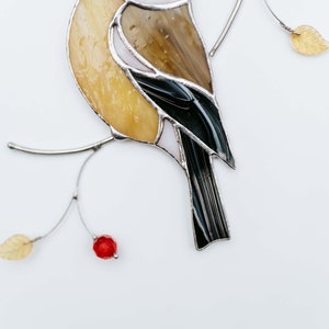 Chickadee bird Window hangings stained glass suncatcher Bird lover gift Home decor ornaments Gift for father Christmas gift image 5