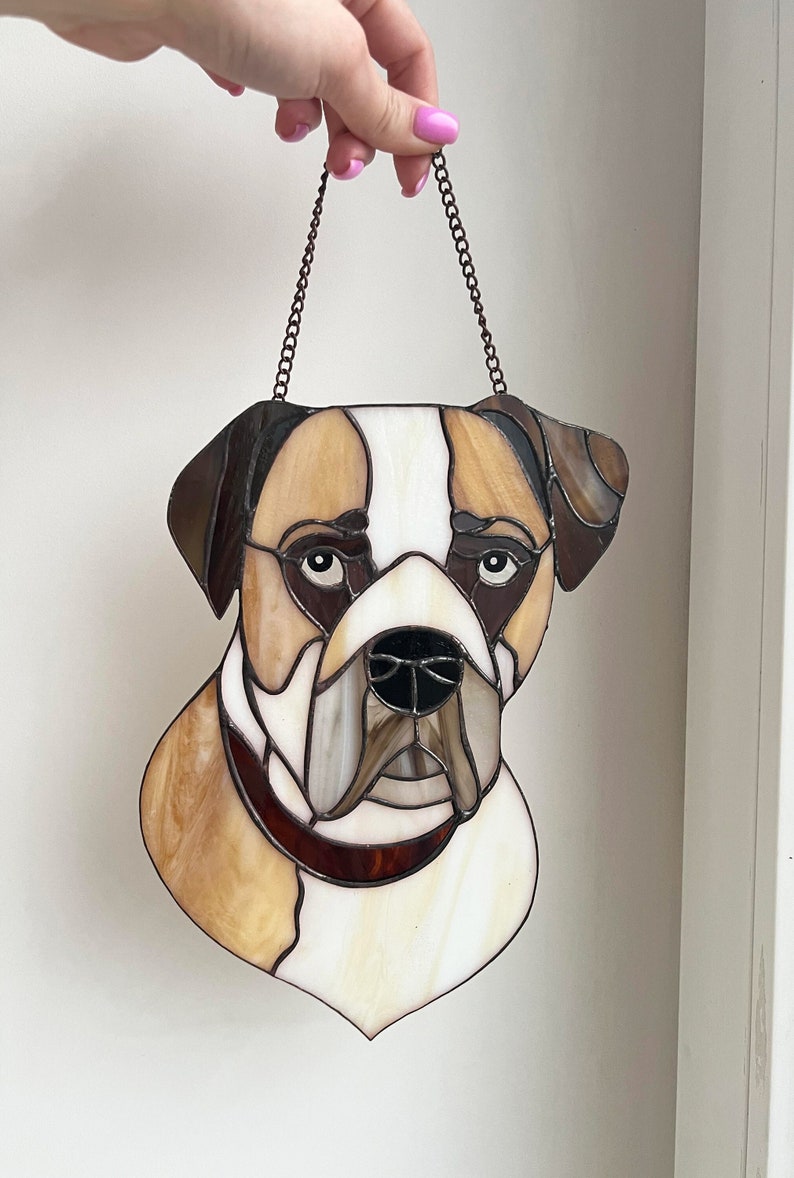 Stained glass dog portrait Custom stained glass Stained glass pet portrait from photo image 2