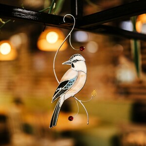 Suncatcher Mockingjay bird on branch Stained glass window hanging Bird lover gift for Mom image 9