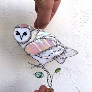 North Snowy Owl stained glass suncatcher window hanging suncatcer Gift for Dad image 4
