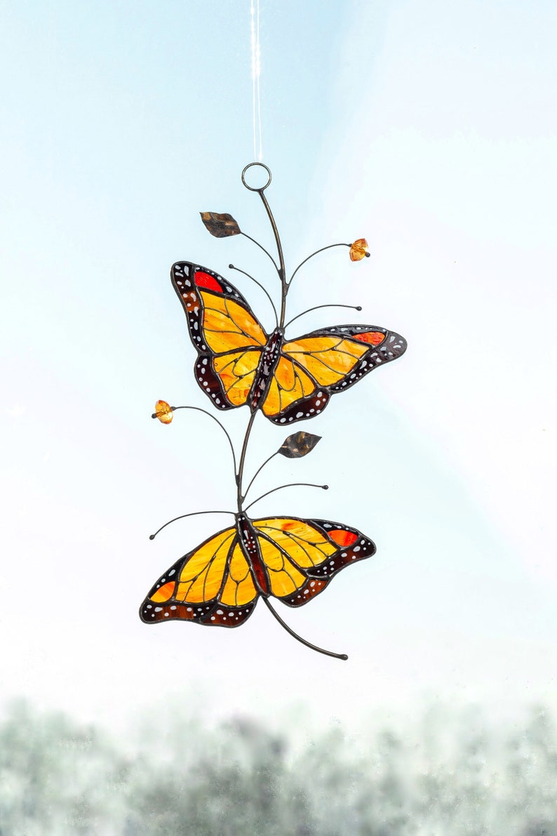 Monarch Butterfly suncatcher from stained glass window hangings Home decoration Gift from daughter to mom Christmas gift image 8