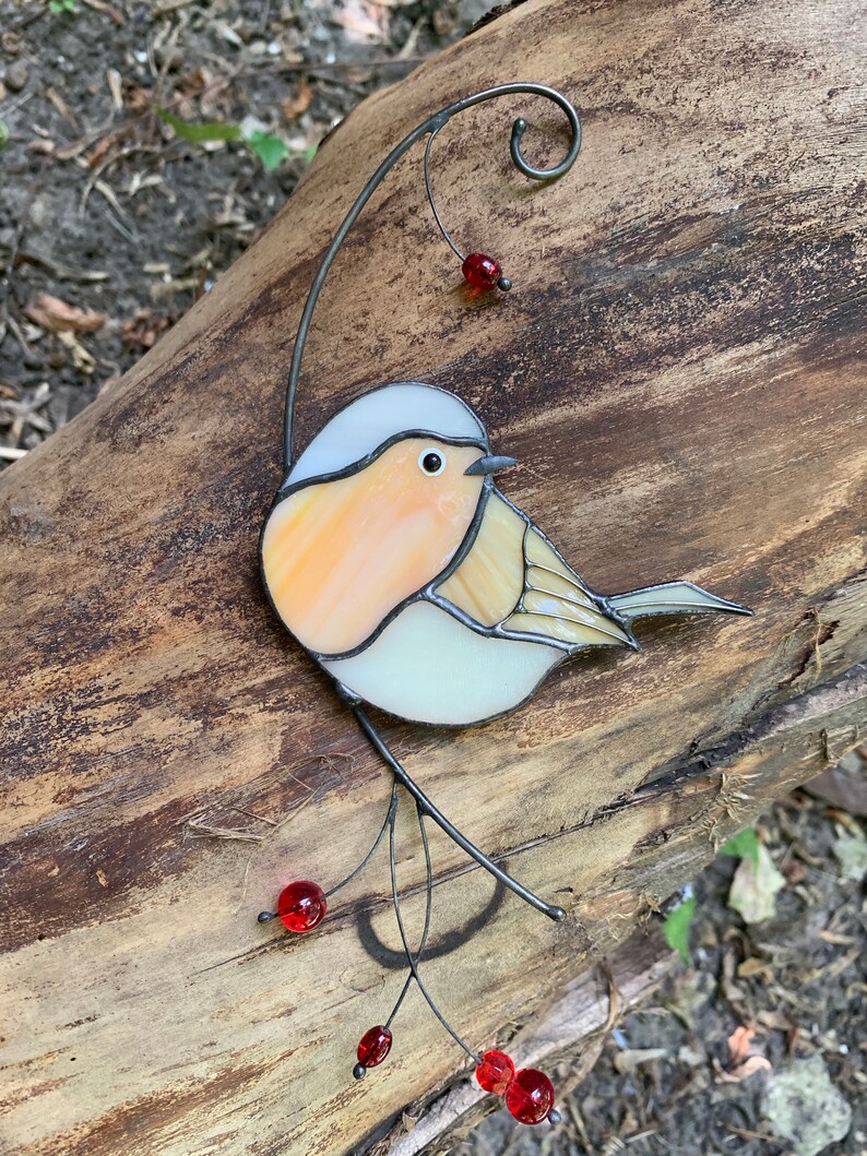 Robin bird stained glass suncatcher window hanging gift / Etsy