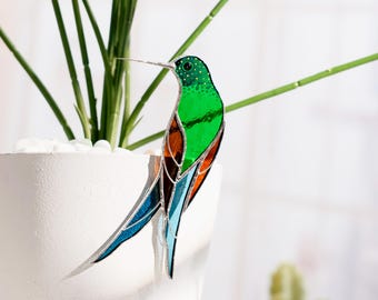Hummingbird Stained Glass Suncatcher Handmade Plant Decor Bird Lover Gift for Mother's Day