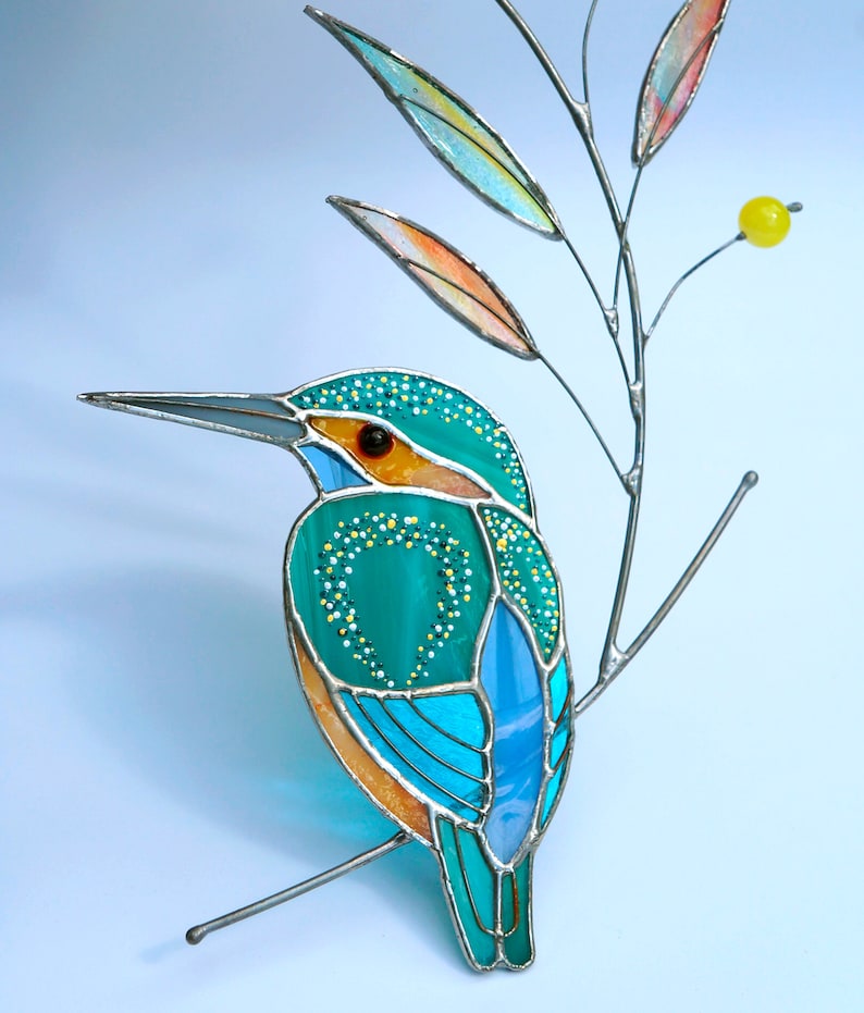 Stained glass Kingfisher stained glass suncatcher for windows bird decor stained glass window hanging custom stained glass Christmas Gift zdjęcie 4