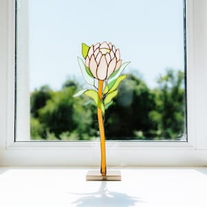 Protea stained glass plant Glass botanical art 3D stained glass flower Table decor Gift for her
