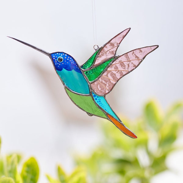 Stained glass Hummingbird suncatcher Window hanging suncatcher Home decor Hummingbird decorations Gift for mom from daughter Christmas gift
