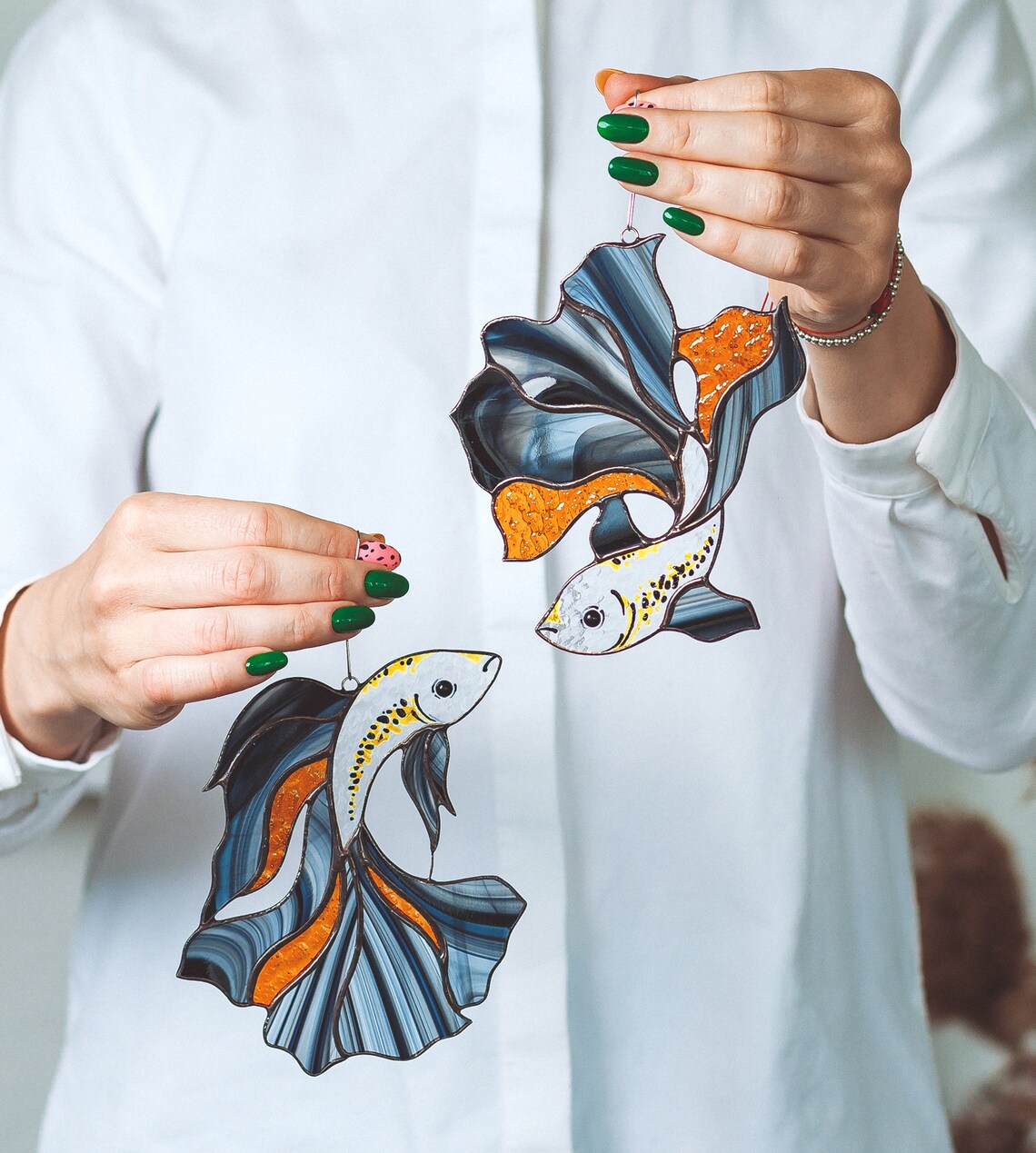 Stained glass suncatcher Betta fish window hanging Modern Etsy