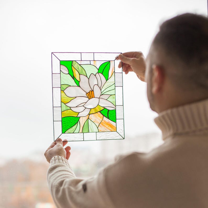 Lotus Stained Glass Window Hanging - Thumbnail 2