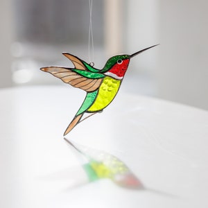 Kolibrie suncatcher raamhangers Set van 3 kolibries Vogelliefhebber cadeau Gebrandschilderd glas decor Cadeau voor moeder Glazen vogel decor Green Hummingbird