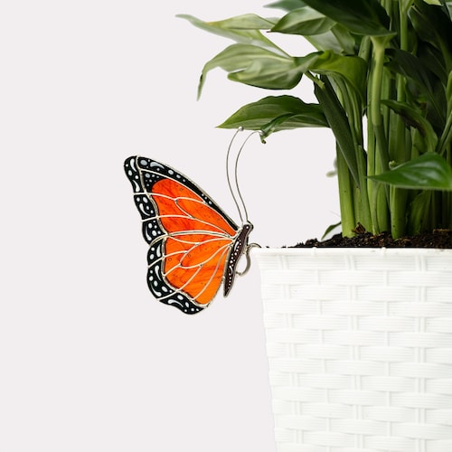 Real Stained Glass Monarch Butterfly Suncatcher Pot Decoration, Mother's Day gift, Sun Room Decor