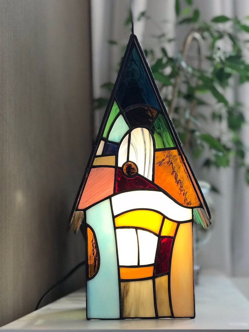 Stained glass House lamp for bedroom living room Etsy