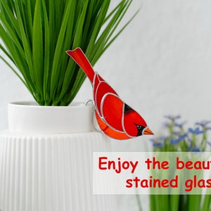 Stained glass Red cardinal planter decor Gift for mom Bird lover gift Mother's Day gift Farmhouse decor image 5