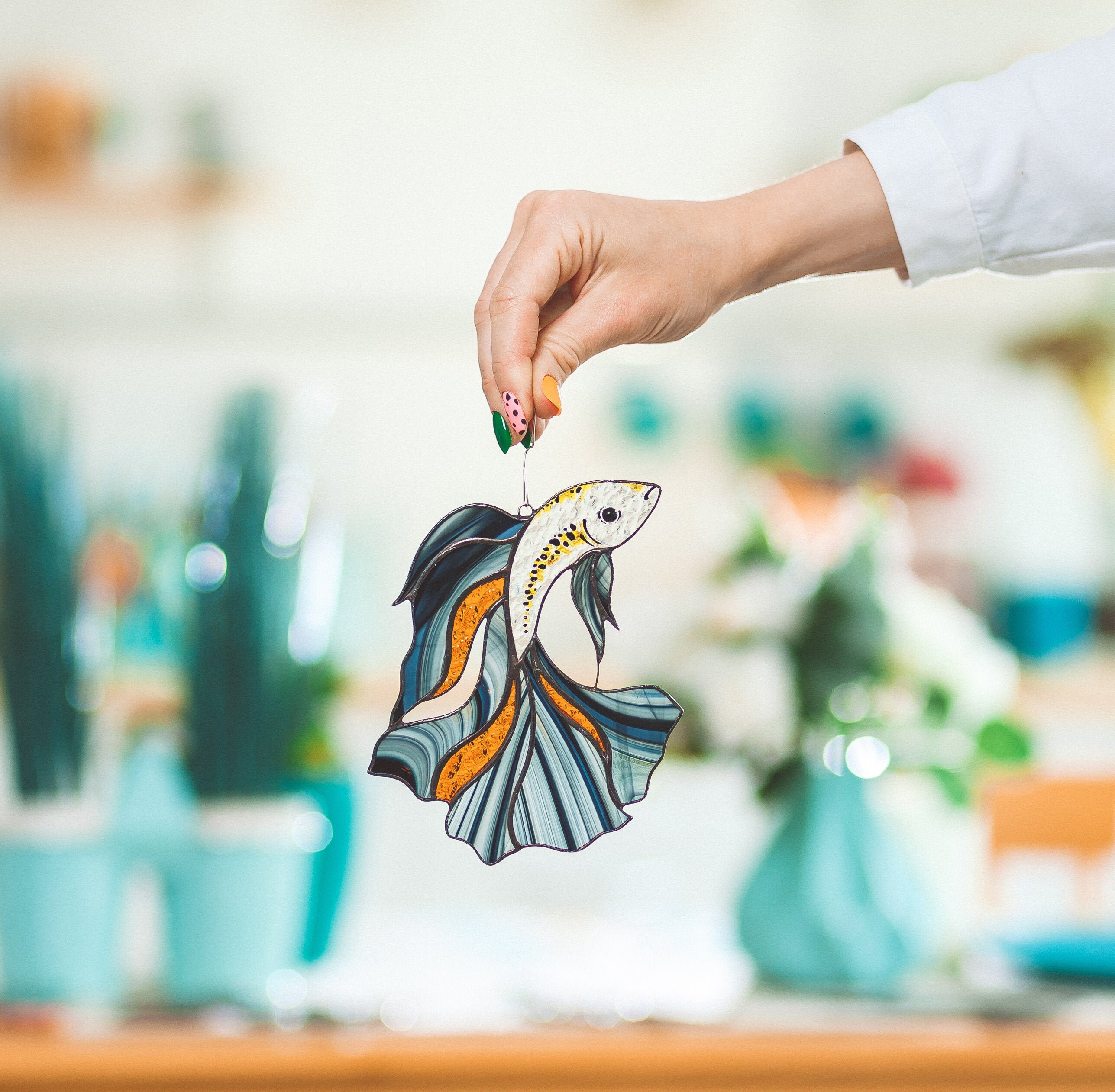 Stained glass suncatcher Betta fish window hanging Modern Etsy