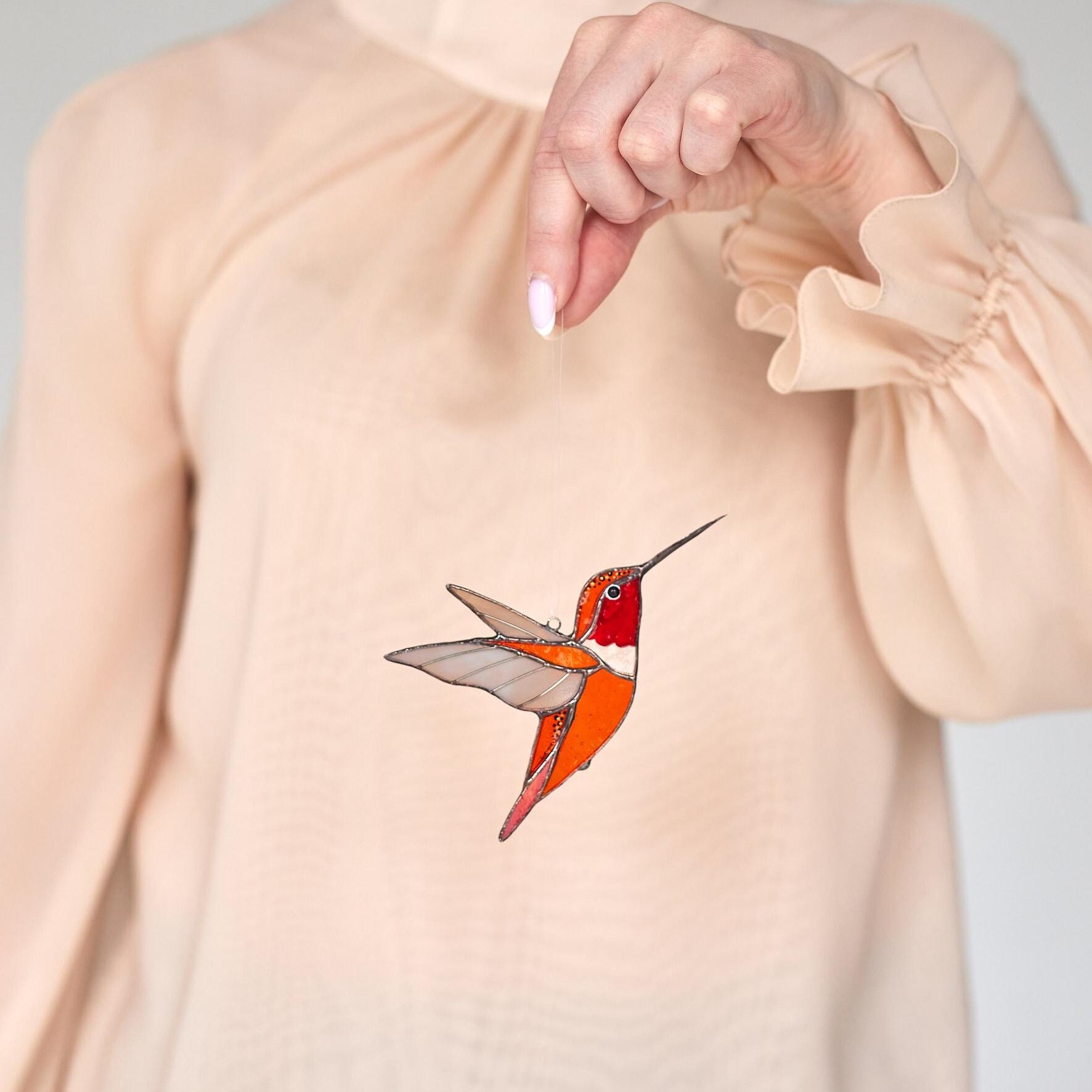 Acchiappasole In Vetro Colorato A Forma Di Colibrì - 21,6 Cm - Decorazione Da Finestra Con Catena E Ventosa - Regalo