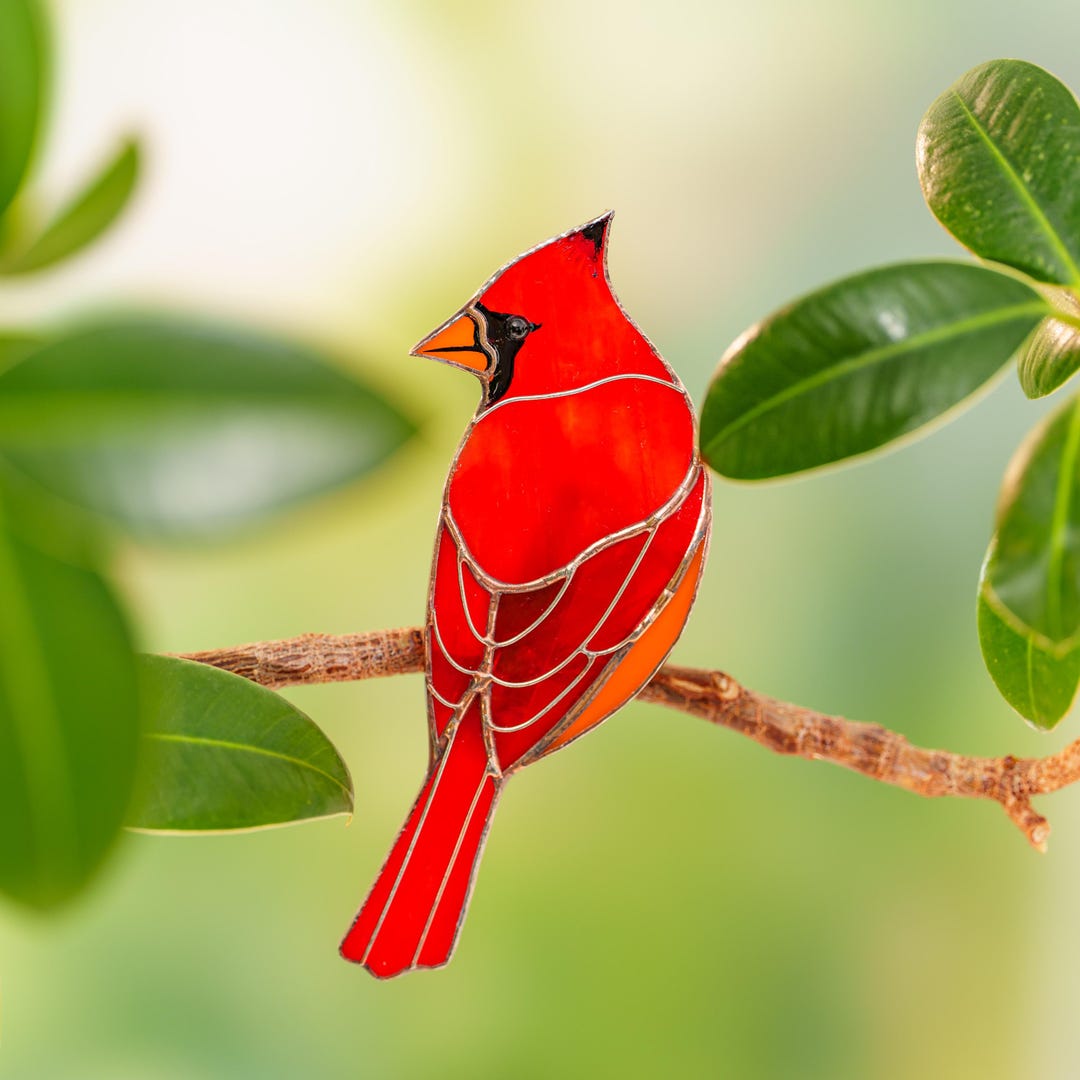 Cardinal Memorial Red Cardinal Bird Memorial Gifts Stained Glass Not Acrylic House Plant ...