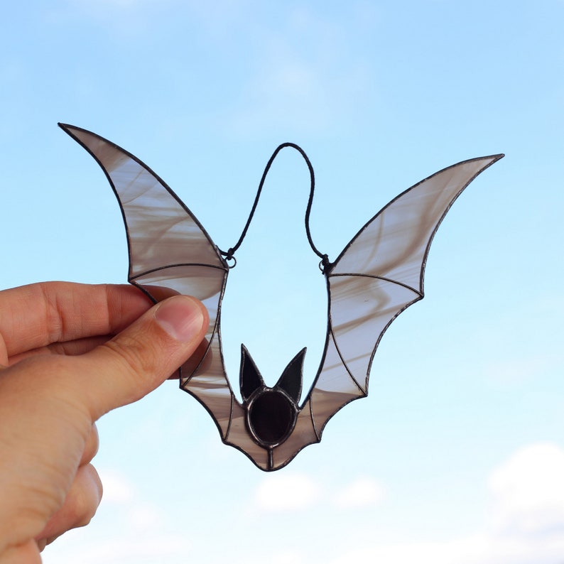 Halloween Bat stained glass, Halloween decor, Set of three glass bat, Halloween horror decoration image 4