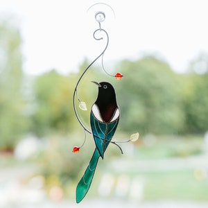 Magpie bird stained glass suncatcher window hanging Mother's Day gift gift Home decor image 4