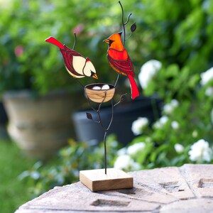 Stained glass red cardinal couple Table decor for living room Stained glass cardinal suncatcher family gift Custom stained glass modern image 5