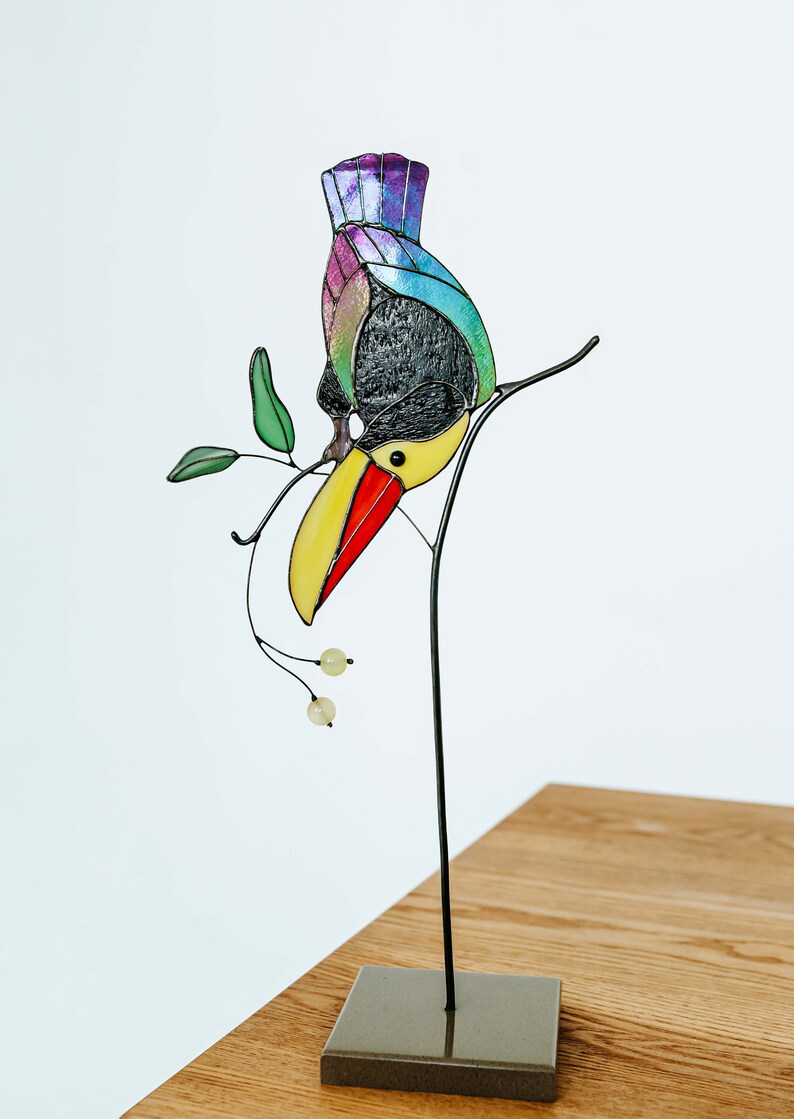 Stained Glass Toucan Bird on Stone Stand Home Decor Bright Etsy
