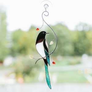 Magpie bird stained glass suncatcher window hanging Mother's Day gift gift Home decor image 7