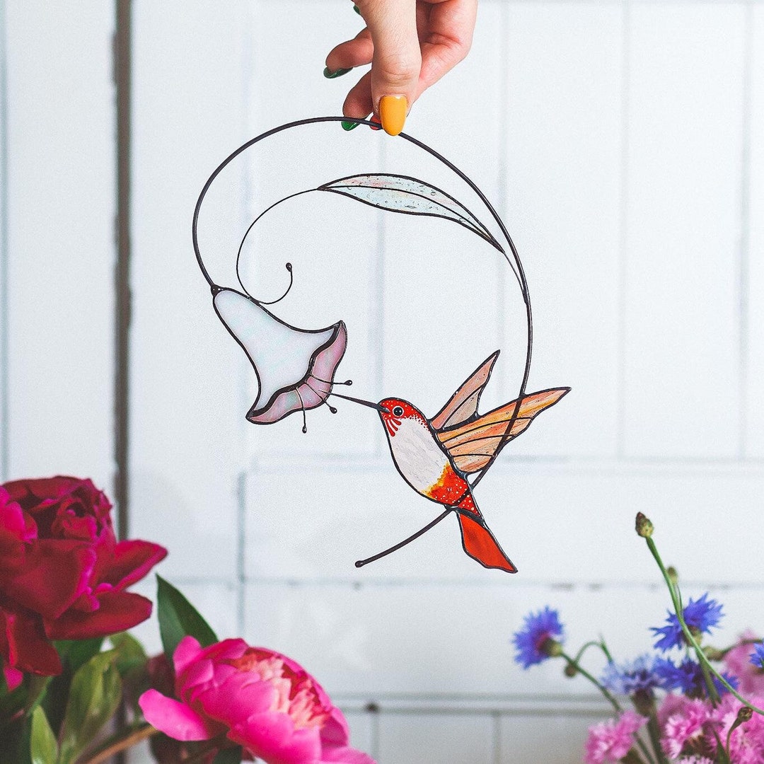 Acchiappasole a forma di colibrì in vetro colorato fatto a mano: decorazione colorata per finestre