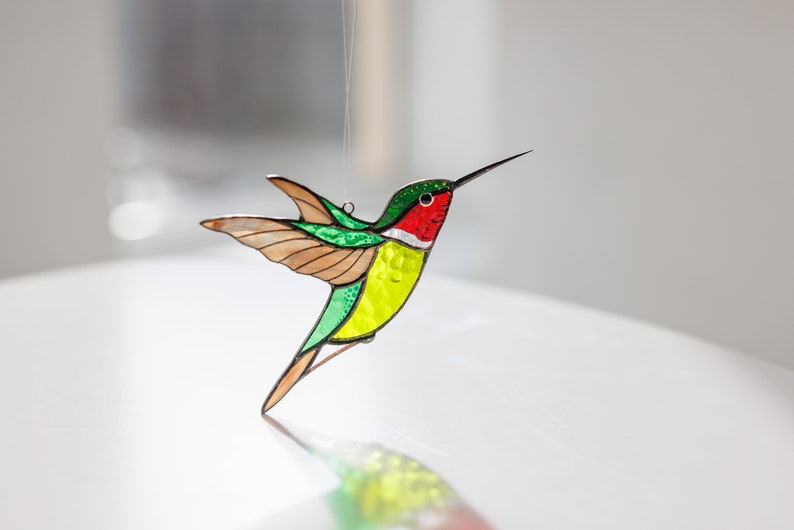 Colibrí vidrieras suncatcher Bird decoración ventana colgantes sun catcher Regalo para mamá Decoraciones de ventanas Verde