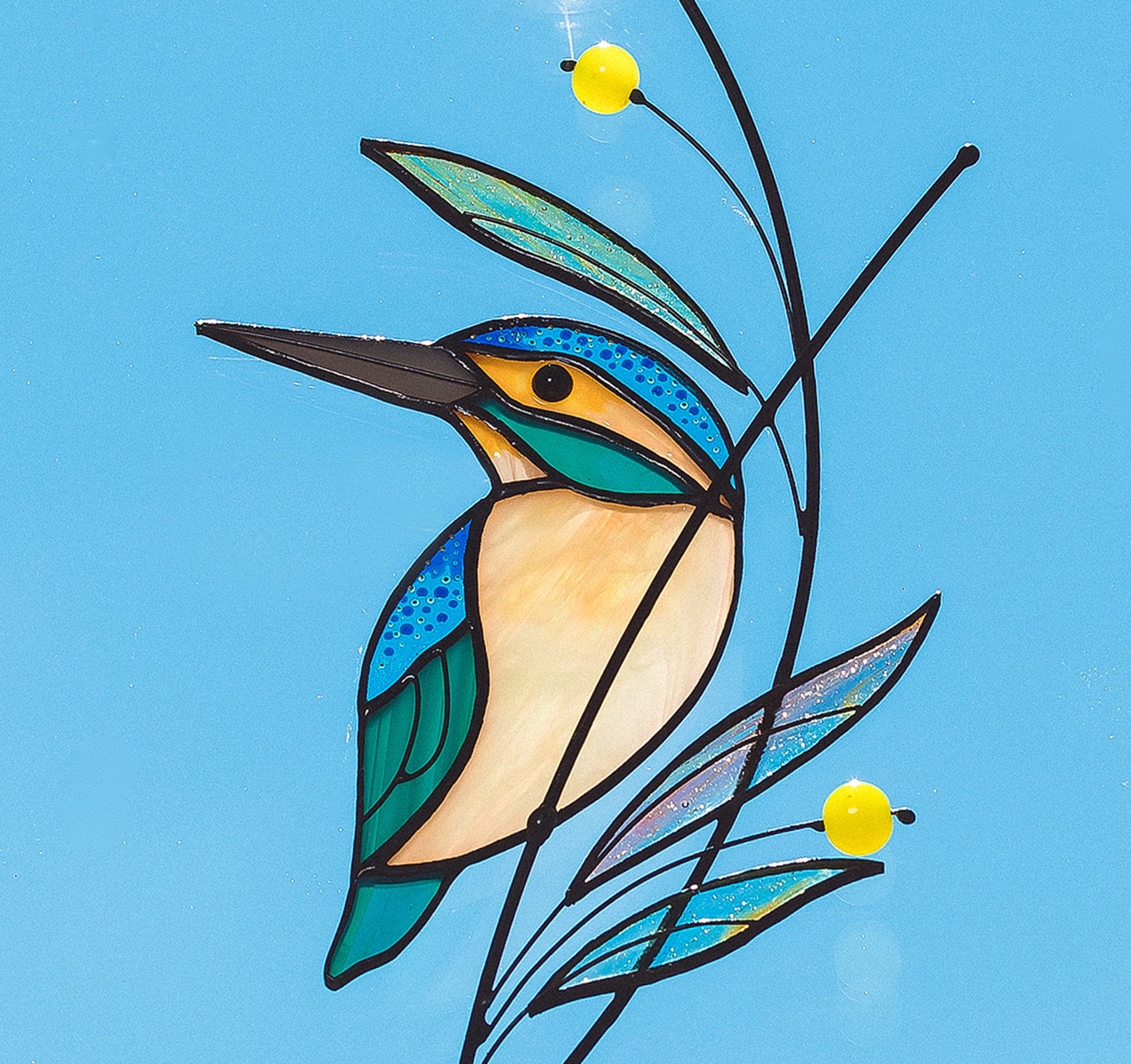 Kingfisher Stained Glass Suncatcher Stained Glass Window Etsy Australia