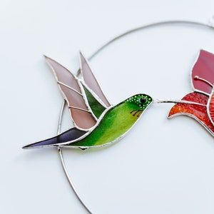 Stained glass Hummingbird window hangings Home decor modern Gift for women Mothers Day Gift image 4