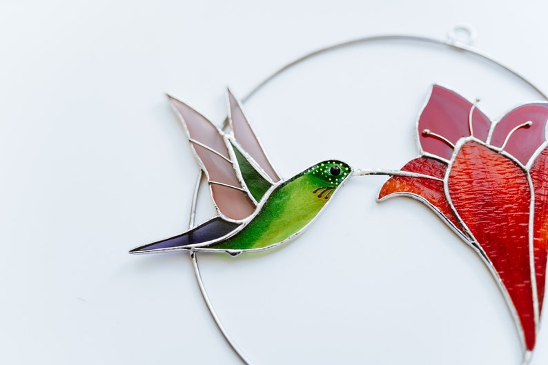 Stained glass Hummingbird window hangings Home decor modern Gift for women Mothers Day Gift image 4