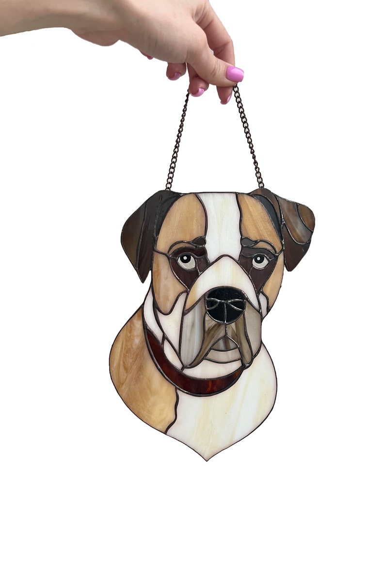 Stained glass dog portrait Custom stained glass Stained glass pet portrait from photo image 1