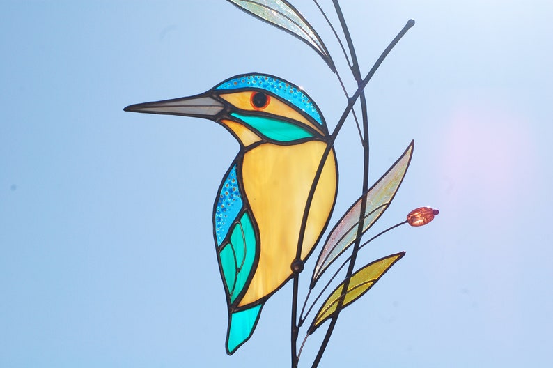 Kingfisher Stained glass suncatcher Stained glass window hanging custom stained glass gifts Christmas gift idea for mom image 4