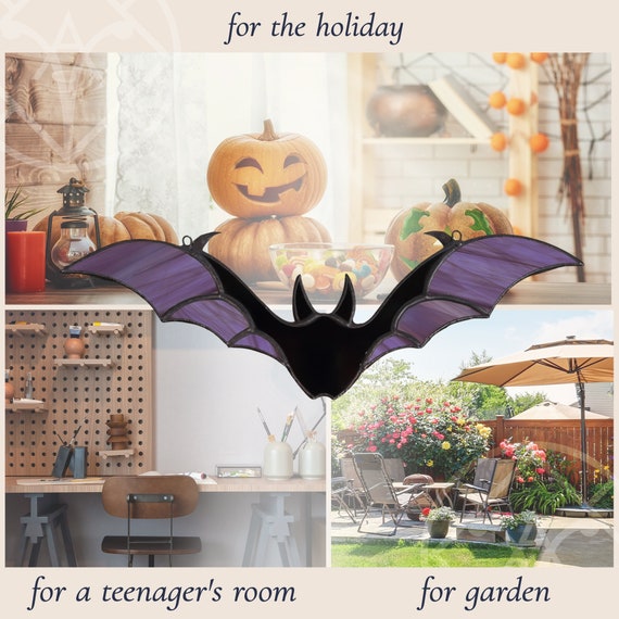 Halloween Bat And Moon Stained Glass Spooky Home Decoration Window Decor Gift For
