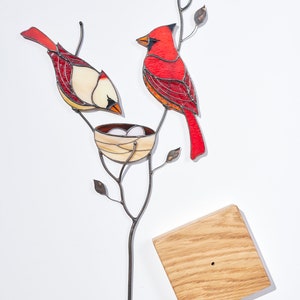 Stained glass red cardinal couple Table decor for living room Stained glass cardinal suncatcher family gift Custom stained glass modern image 6