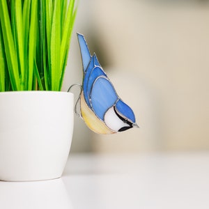 Chickadee Bird Planter Small Decor Stained Glass Bird Suncatcher Mother's Day gift Plant Pot Decor Unique Furniture Gift