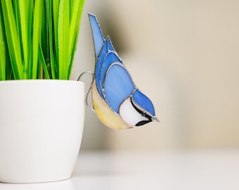 Meise Vogel Übertopf Kleines Dekor Buntglas Vogel Sonnenfänger Muttertagsgeschenk Pflanzentopf Dekor Einzigartiges Möbelgeschenk