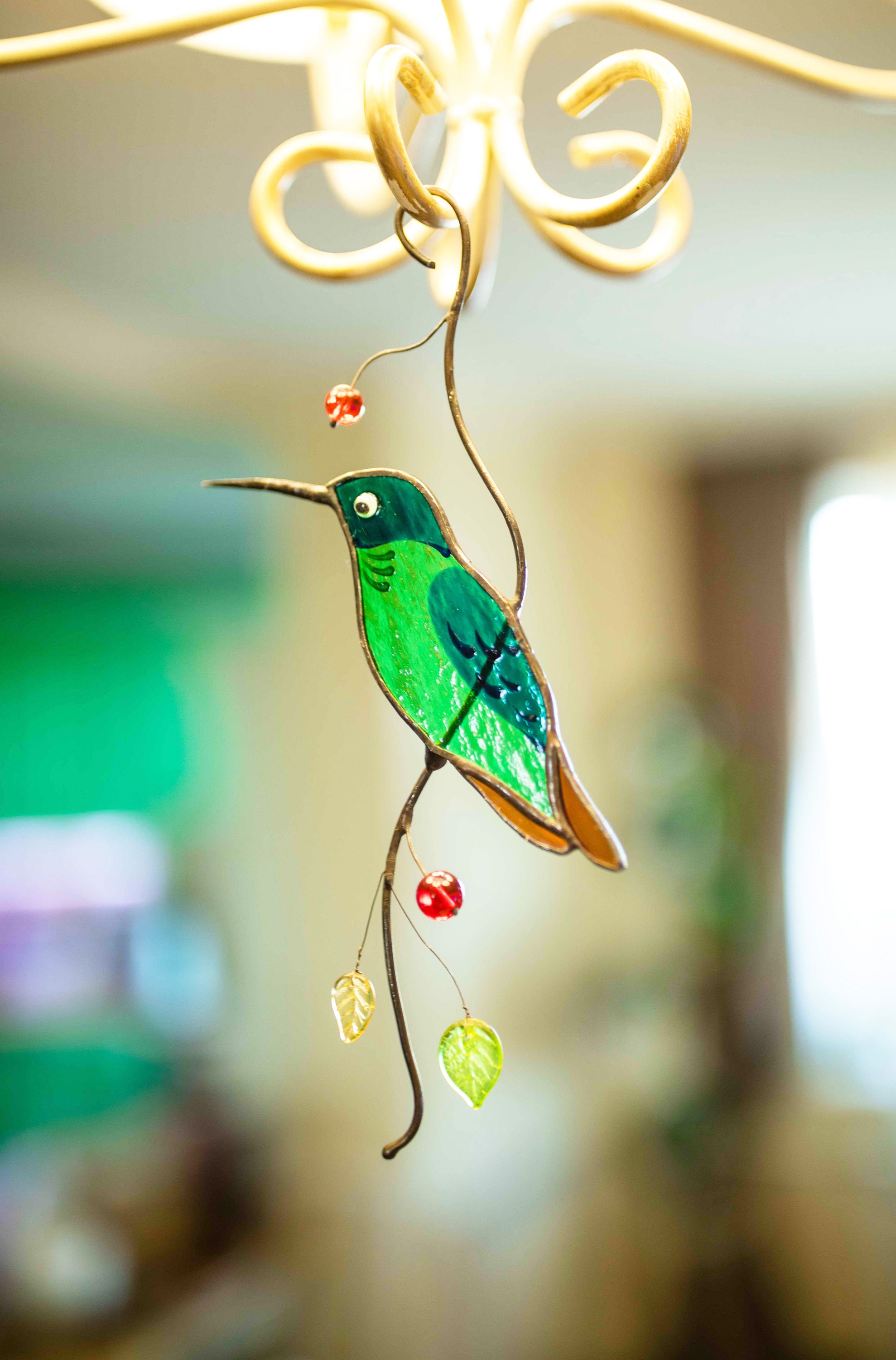 Hummingbird stained glass window hangings gift for mom Custom Etsy