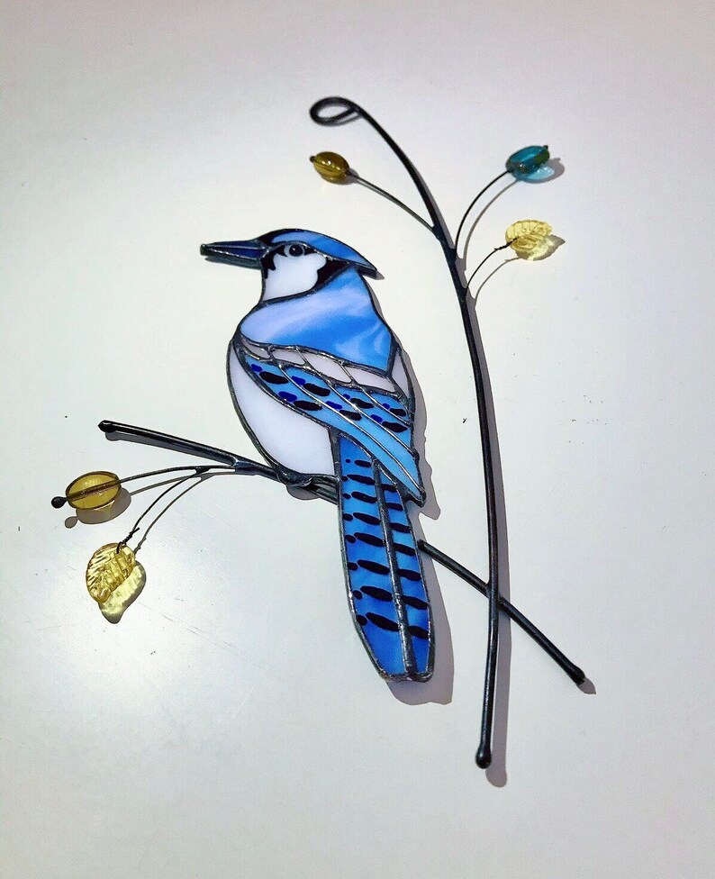 Stained glass Blue Jay bird suncatcher Mother's Day gift / | Etsy
