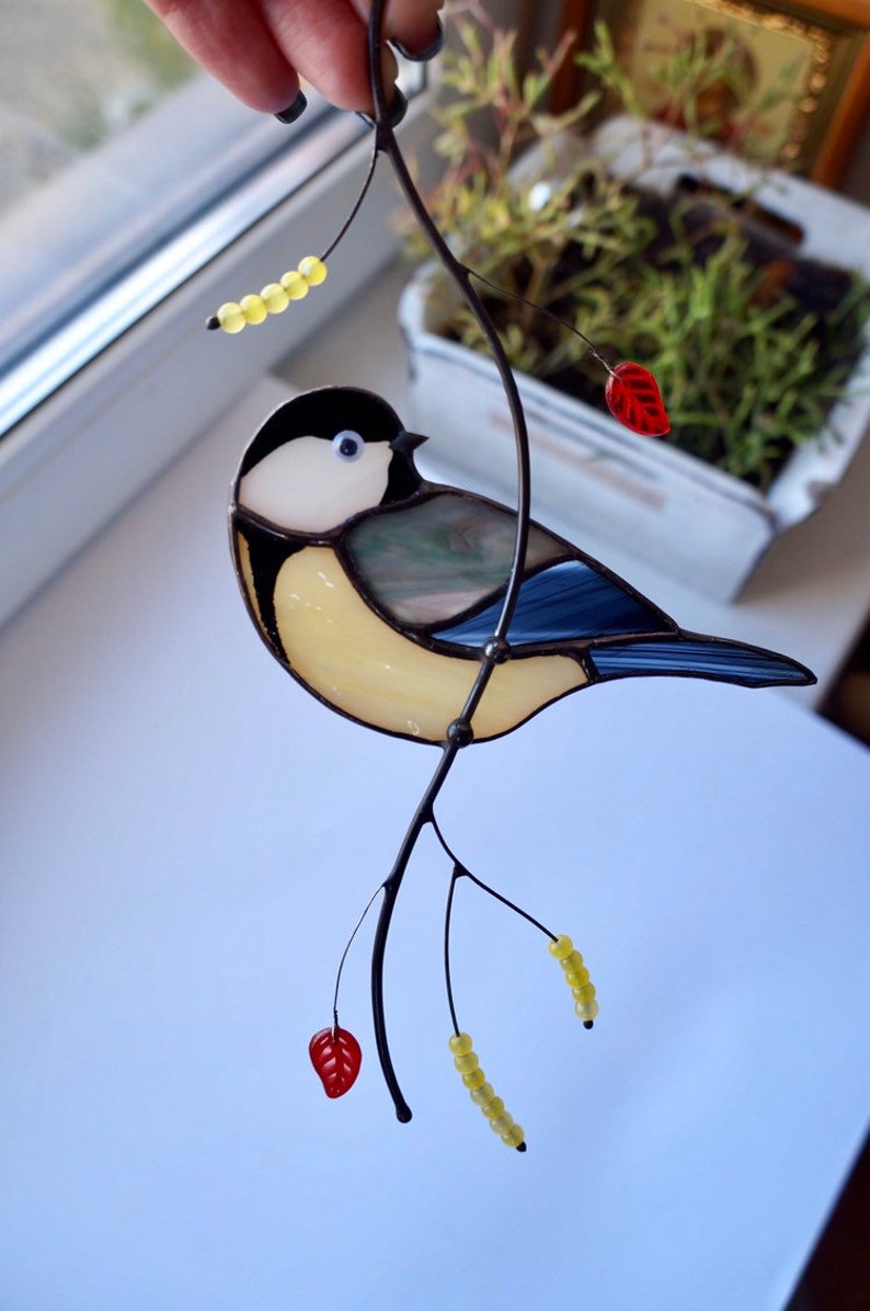 Chickadee Bird Window Hanging Stained Glass Suncatcher Etsy Chickadee Bird Window Hanging Stained Glass Suncatcher Etsy