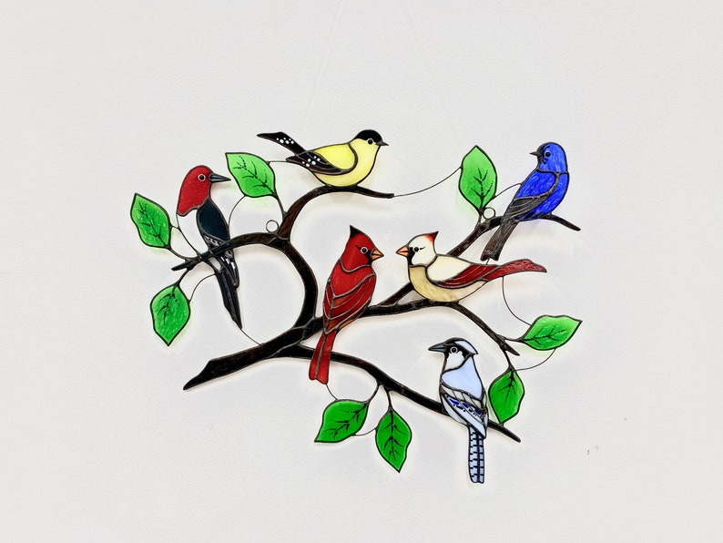 Suncatcher stained glass birds modern home decor image 2