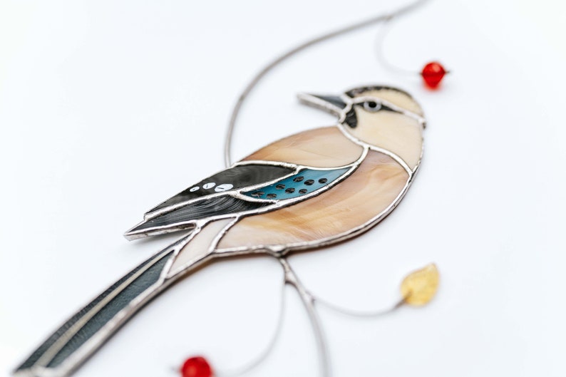 Suncatcher Mockingjay bird on branch Stained glass window hanging Bird lover gift for Mom image 8