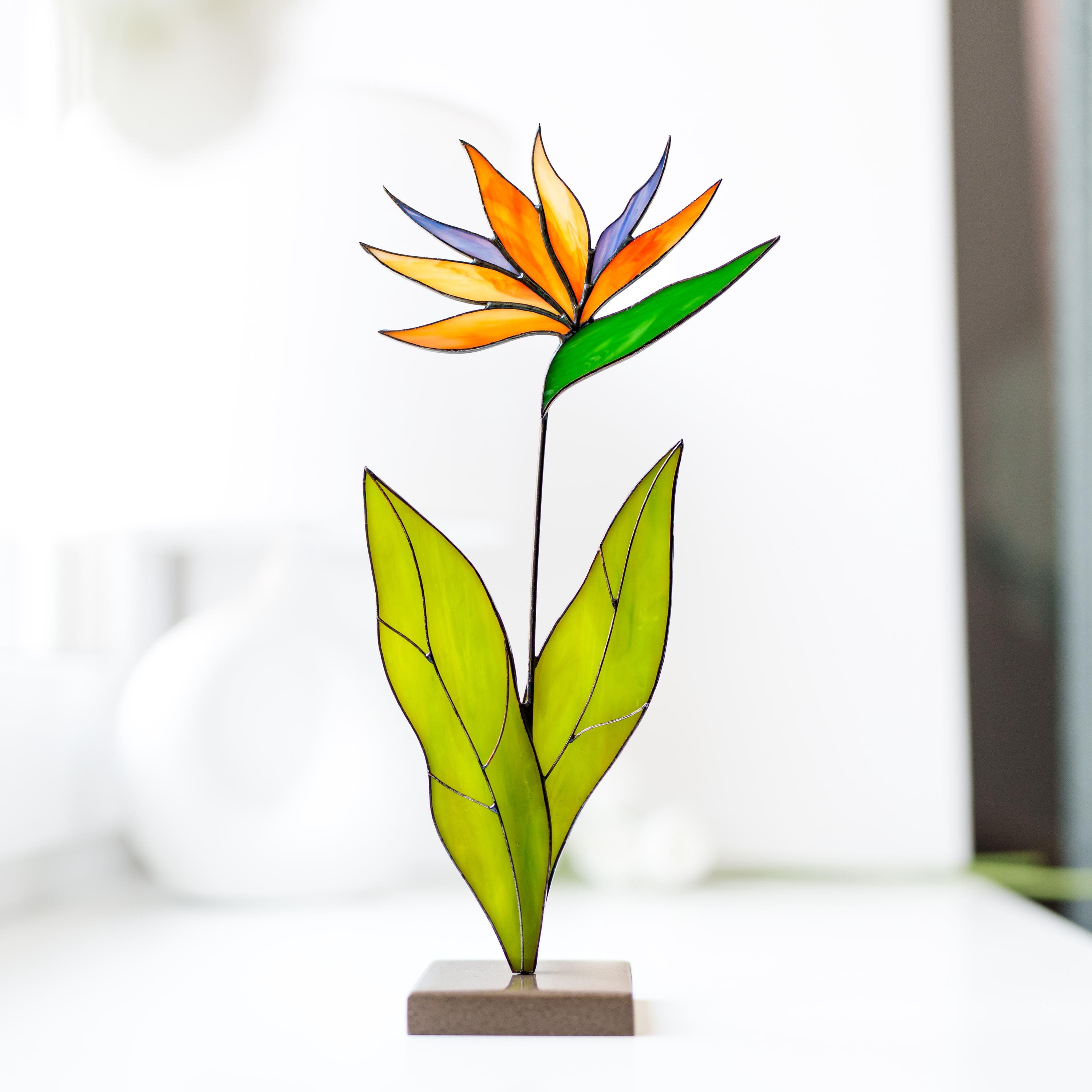 Stained Glass Bird of Paradise Flower Table Decor Handmade Garden Stake ...