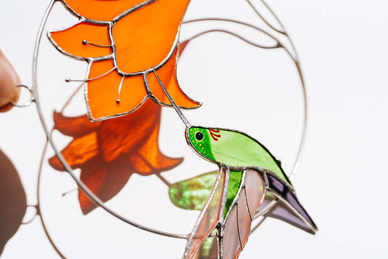Stained Glass Window Hangings Hummingbird With Flower - Etsy