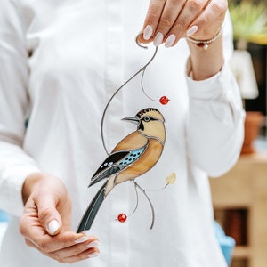 Suncatcher Mockingjay bird on branch Stained glass window hanging Bird lover gift for Mom image 2