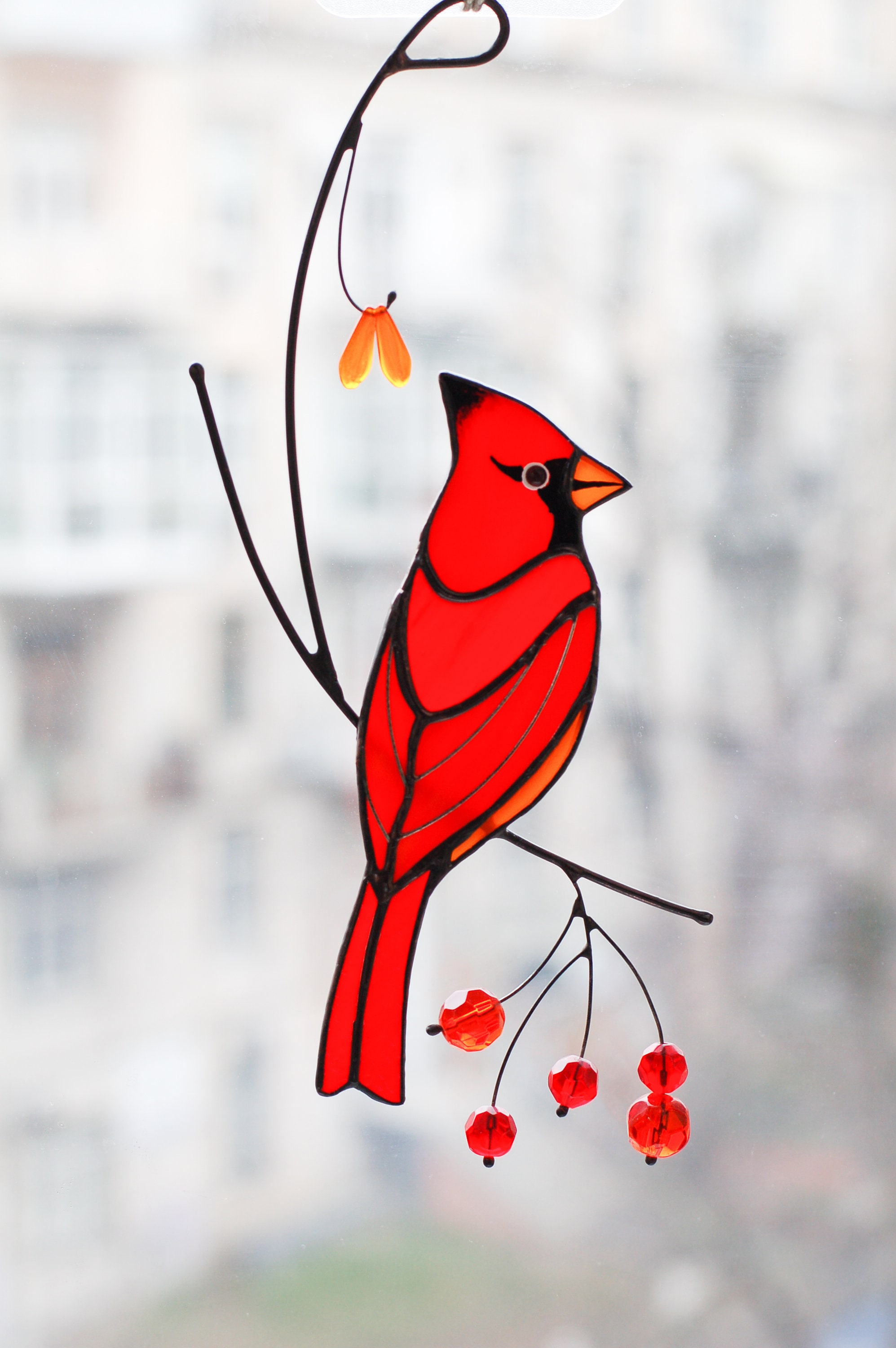Red Cardinal Stained Glass Suncatcher Stained Glass Window Etsy