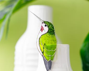 Stained Glass Hummingbird  Suncatcher Pot Decoration Gift for Women Light catcher Sun Room Gift for Dad Garden Decor Gift for Her